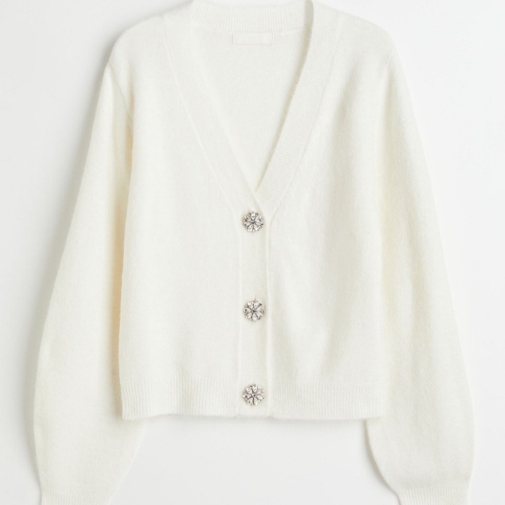 H&M Cropped Knit Cardigan with Jewel Buttons - Size Small